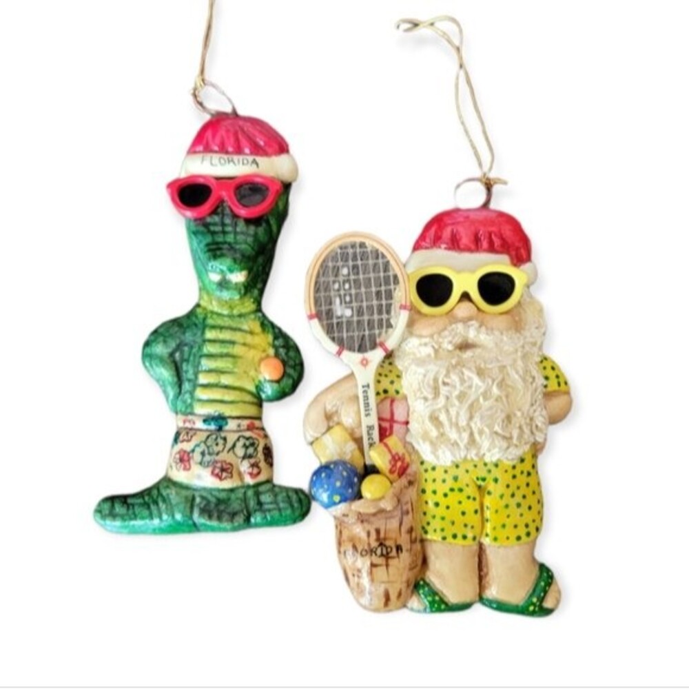 Vintage Handmade Christmas Ornaments Santa Vacation Crocodile Florida